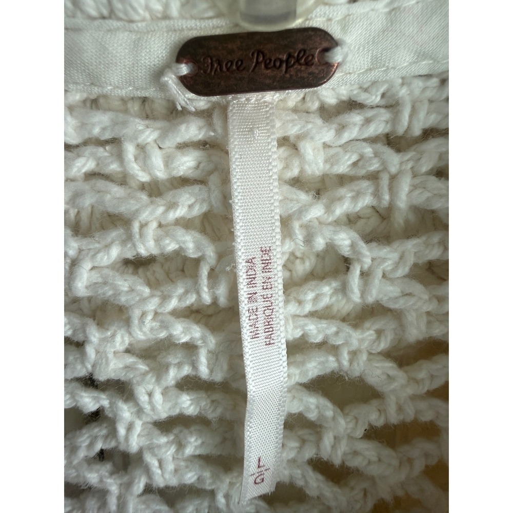 Free People Ivory Crochet Knit Button Front Top Scalloped Collar Womens Small - Picture 5 of 9